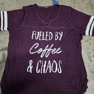 Torrid Maroon Graphic Tee - Fueled by Coffee & Chaos